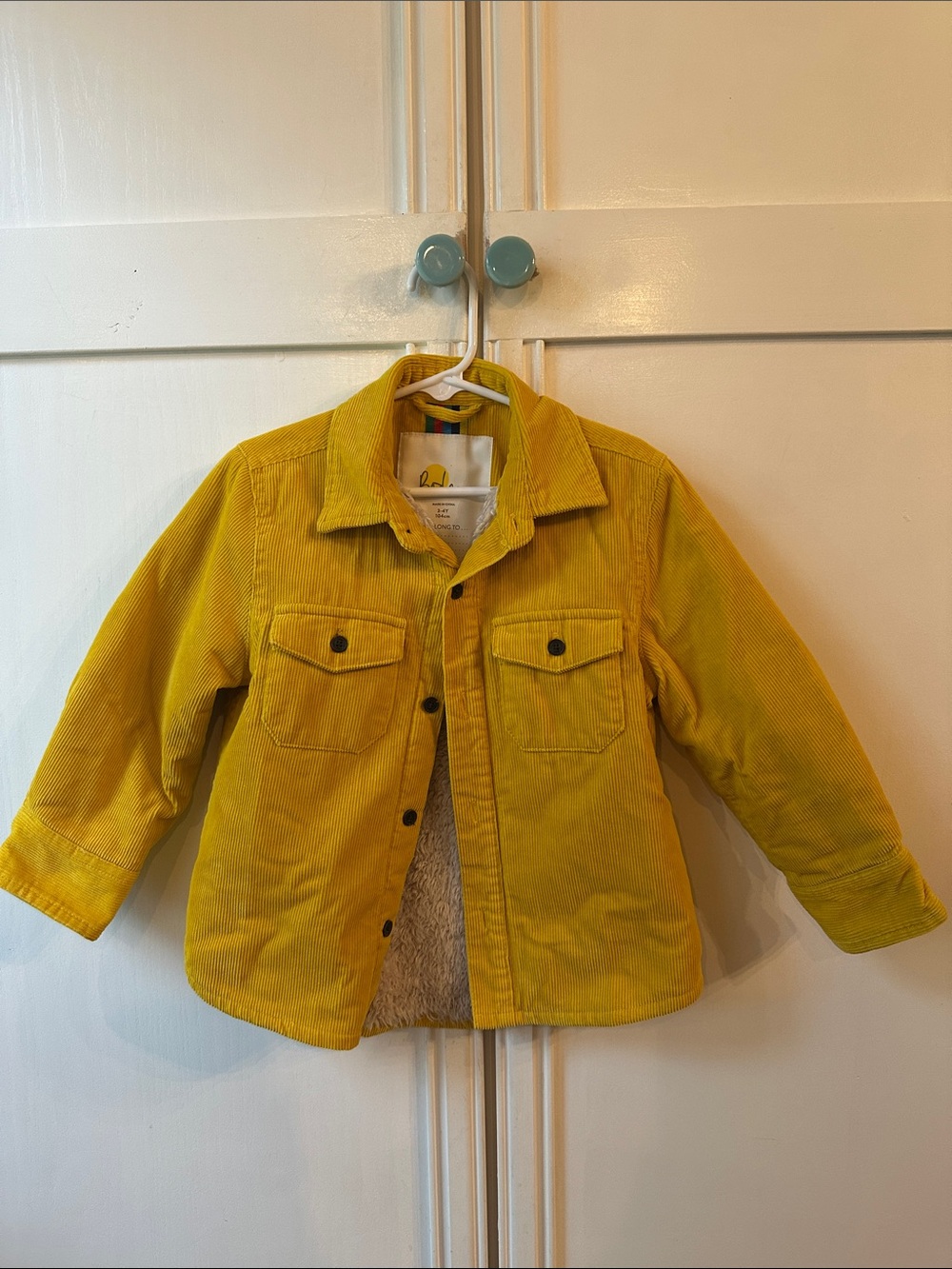 Kids Yellow Corduroy Sherpa-Lined Shacket